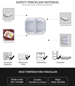 Plat à sauce rectangulaire en porcelaine à 2 compartiments, compatible lave-vaisselle et micro-ondes, écologique, durable, pour usage en restaurant et hôtel - Product Image 4
