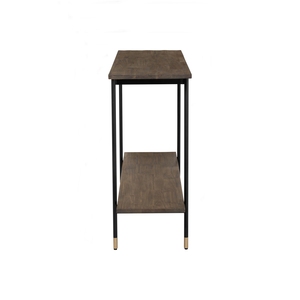 Industrial Modern Console <b>Table</b> with 2-Tier Wood Shelves Entryway <b>Table</b> with <b>Gold</b> Accents for Hallway and Living Room - Product Image 3