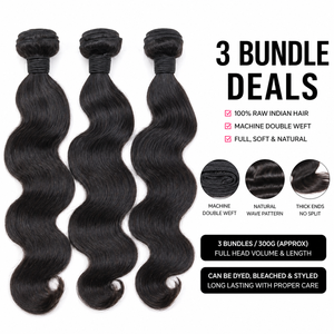 Luxury Raw Indian Human Hair 3 Bundles | Virgin Remy Hair Extensions | Machine Double Weft | Silky Straight <b>Body</b> <b>Wave</b> Curly | - Product Image 1