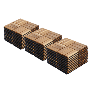 30 dalles de terrasse emboîtables à motif damier 30x30 cm en bois dur d'acacia jaune pour revêtement de sol extérieur, patio, balcon - Product Image 1