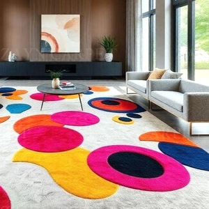 Alfombra Artesanal Colorida con Patrón Circular Abstracto para Sala de Estar, Alfombra Geométrica Moderna para Decoración de Interiores del Hogar - Product Image 3