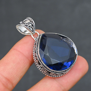 Magnifique pendentif en topaze bleue de Londres, pierre précieuse créée en laboratoire, en forme de cœur, 20x30mm, en argent sterling 925, fait main, style bohème, très demandé - Product Image 3
