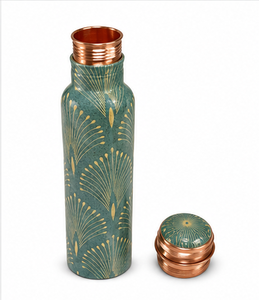 Teal Green Floral Printed Pure Copper <b>Water</b> <b>Bottle</b> 1000ml Handmade Leak Proof Decorative Drinking <b>Bottle</b> OEM Wholesale - Product Image 3