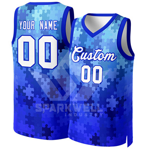 Custom Blue Camouflage Basketball Jersey Sublimated Mesh Tank Top Breathable Unisex Adult All Seasons <b>Sport</b> <b>Apparel</b> - Product Image 4