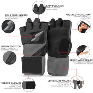 Gants intérieurs sans doigts rembourrés en gel, bandages de main pour la boxe, le MMA, le Muay Thai, le kickboxing, entraînement, soutien du poignet, légers et respirants - Product Image 5
