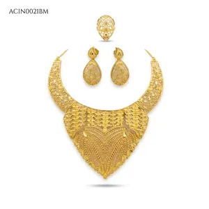 Luxury Arabic Dubai Style Brass 18K Gold Plated Flower Filigree Statement <b>Necklace</b> Set Earrings <b>Ring</b> | Elegant Bridal Women - Product Image 2