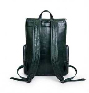 Sac à dos élégant en cuir véritable/PU imperméable à motif crocodile vert, fermeture éclair, pour usage quotidien, voyage, extérieur - Product Image 4