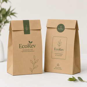 EcoRev Kraft Paper Self-Folding <b>Bag</b> Recyclable Eco-Friendly Offset Printing Button Closure Food Gift <b>Craft</b> Use - Product Image 3