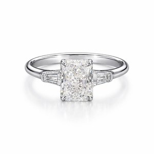Wonderful IGI Certified Radiant Cut Lab Diamond 10K 14K 18K Solid Gold Engagement <b>Three</b> Stone Diamond Ring Baguette Cut Ring - Product Image 1