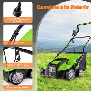 Scarificatore Elettrico a Filo da 1300W, Larghezza di Taglio 16 Pollici, Ruote Resistenti all'Usura, Ampio Sacco Raccoglierba Rimovibile, 230V per Giardino Domestico - Product Image 3
