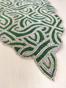 Handmade Embroidered Fabric <b>Table</b> <b>Runner</b> Customized <b>Green</b> Leaf Design Luxury Eco-Friendly Durable Decorative Mat - Product Image 1