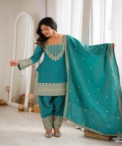 Top de Diseño NC Vichitra con Bordado de Seda y Trabajo Dori Jari, Patiala Dupatta, Traje Tradicional para Mujer, para Bodas y Fiestas, Largo hasta el Suelo, KB-303 - Product Image 2