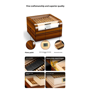 2-Layer Cedar Wood Cigar <b>Storage</b> Dericsson Cigar Humidor Cabinet with Curved Transparent Window,Humidification <b>Box</b> - Product Image 3