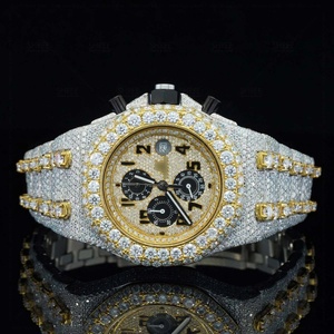 Montre de qualité supérieure au design rétro à double tonalité, à quartz analogique, avec cadran numérique, bracelet en acier inoxydable, moissanite, pour homme - Product Image 1