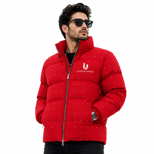 Custom Men's Red Puffer Jacket Winter Quilted <b>Bubble</b> <b>Coat</b> Lightweight Warm Insulated Zip-Up Jacket OEM ODM Wholesale Manufacture - Product Image 1