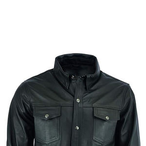 High Quality ODM OEM Customized Genuine Cowhide <b>Leather</b> Men's <b>Shirt</b> Solid Color Breathable Anti-Wrinkle - Product Image 2