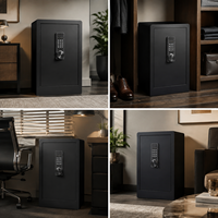 Caja Fuerte Digital con Contraseña para Oficina en Casa, 80 cm, Negra, Antirrobo, Totalmente de Acero, para Dormitorio o Mesita de Noche