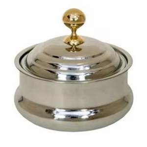 Olla de Acero Inoxidable Premium para Mantener Alimentos Calientes, Olla Moderna de Lujo Plateada con Asa Dorada para Catering Profesional y Buffet - Product Image 1