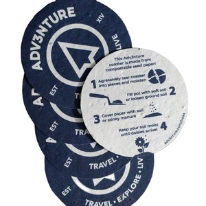 Dessous de verre circulaires écologiques en papier fait à la main Basilic Wildflower Embedded Potted Herb Mat Pads Gravé - Product Image 1