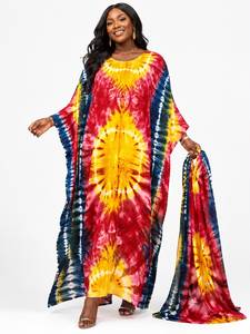 Bohemian Tie Dye Maxi <b>Kaftan</b> Stand Neck Shoulder Sleeve Regular Fit <b>Summer</b> Woven Polyester Full Sleeve Patterned Simple Sweet - Product Image 2