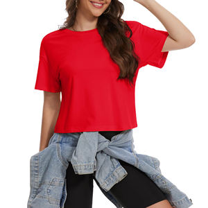 Camiseta corta informal y cómoda para mujer, de verano, de alta calidad, fácil de usar, con logo personalizado. - Product Image 4