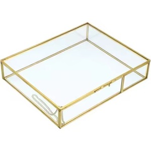 Boîte à bijoux rectangulaire en verre or rose avec cadre métallique, finition brillante, écologique, multifonctionnelle, gain de place, boîte de présentation - Product Image 4