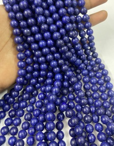 Perles rondes en Lapis Lazuli teintées en usine, pierres précieuses rares, brins de 15,5 pouces - Product Image 4