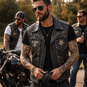 Chaleco de Cuero Genuino Estilo Biker con Tachuelas para Hombre, Invierno, Pedido al por Mayor - Calidad Premium, Fabricante Directo de Chalecos Personalizados OEM - Product Image 6