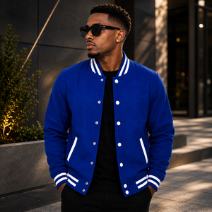 Veste universitaire bleu roi de haute qualité Cosh International, avec bordure blanche, coupe classique, décontractée, à un seul bouton, écologique et respirante - Product Image 2