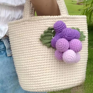 Nouveau Sac à Main Tissé à la Main pour Femme, Motifs Animaux au Crochet, Violet Raisin, Tendance Été - Product Image 1