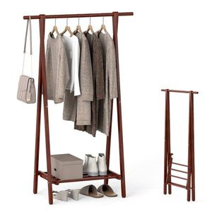 Porte-manteau autoportant en bois massif avec étagère de rangement inférieure, pliable et pratique - Product Image 2