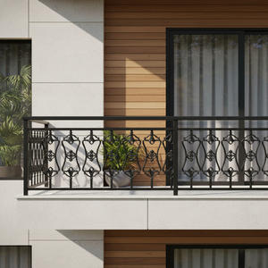 Barandilla de Balcón Metálica Moderna, Barandal Ornamental con Vidrio, Resistente al Óxido, para Escaleras de Villas, Terrazas, Porches y Uso en Exteriores - Product Image 1