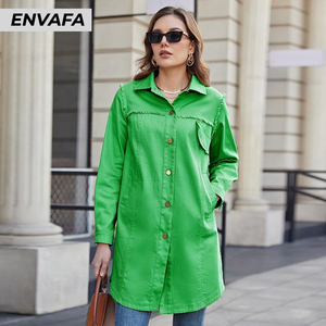 Trench-coats personnalisés de haute qualité en gros, trench-coat en jean mi-long, veste à boutons en jean avec manches longues - Product Image 2