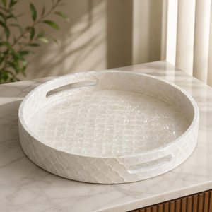 Plateau en nacre réplique antique fait main, motif unique, plateau rond pour le petit-déjeuner, plateau incrusté de nacre, pour salon ou maison - Product Image 5