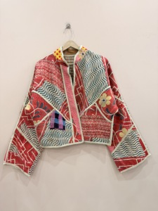 Cotton Short Kantha <b>Vintage</b> Reversible Handmade Autumn Woven Stand Collar <b>Jacket</b> - Product Image 6