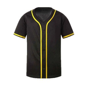 Men Black Yellow Baseball Jersey Set Short Sleeve Button Front White <b>Pants</b> Breathable Anti-Bacterial UV Protection Polyester - Product Image 2