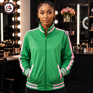 Chaqueta Bomber de Invierno para Mujer con Bordado de Hermandad Rosa Verde |   Diseño Formal Sólido Personalizado Sublimado Verde Rosa para Hermandades - Product Image 4