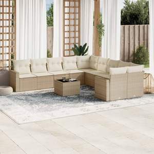 Conjunto de Sofás Modulares Grandes de Ratán Sintético PE Beige para Jardín, Muebles de Jardín Modulares Cómodos - Product Image 1
