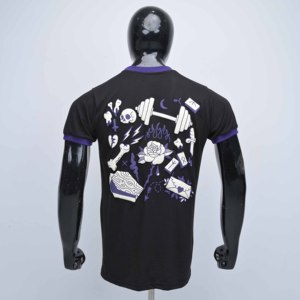 T-shirt personnalisé gris chiné pour homme, noir avec bordure violette, manches courtes, motif lettres imprimées, coupe classique, col rond, en jersey de coton - Product Image 2