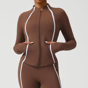 Veste de sport personnalisée de haute qualité à col montant et fermeture éclair pour femme, vêtements de fitness et de yoga à manches longues, hauts de sport pour la course et la gym - Product Image 5