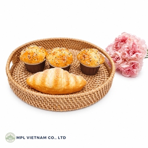 Ensemble de plateaux de rangement ronds en rotin, à un seul niveau, empilables, durables, multifonctionnels, paniers de service alimentaire, design bohème, pour la table - Product Image 3