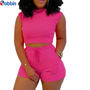 Ensembles de shorts pour femmes, tenues d'été, ensemble de shorts avec logo personnalisé, vêtements d'été pour femmes, haut court à manches courtes + ensemble de shorts taille haute - Product Image 2