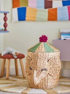 Cute Elephant Shaped Natural Water Hyacinth Storage <b>Basket</b> <b>With</b> <b>Lid</b> And Handle For Children's Toy Storage Animal <b>Basket</b> - Product Image 2