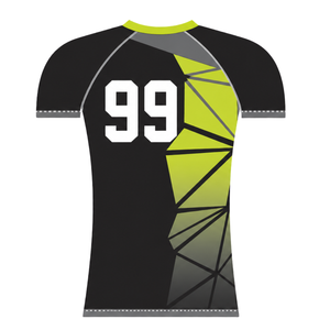 <b>Black</b> Lime Green Short Sleeve Rowing Base layer Crew Neck Geometric Performance Training Athletic Sports <b>Compression</b> <b>Shirt</b> - Product Image 2