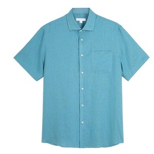 Men's Short Sleeve Cotton Poplin Casual Shirt Solid Color Turn-<b>down</b> Collar Breathable Summer Wear - Product Image 3