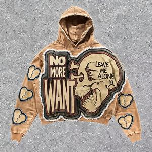 Sudadera con Capucha Bordada para Hombre, Estilo Urbano, Oversize, de Algodón Tejido con Patrón de Corazón, Moda Otoñal - Product Image 1