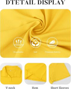Polo de manga corta de color liso para mujer, top informal de punto transpirable, amarillo - Product Image 6