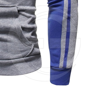 Ribete en contraste empalme bolsillo Sudadera con capucha de los hombres de moda llano Jersey grueso sudaderas con capucha - Product Image 4