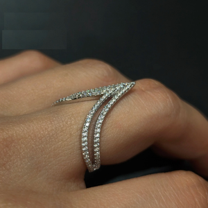 Double V-Shape Half Eternity Wedding Band Trendy 925 <b>Sterling</b> <b>Silver</b> Moissanite Deep Chevron Pave <b>Set</b> Engagement <b>Ring</b> Party Gift - Product Image 5