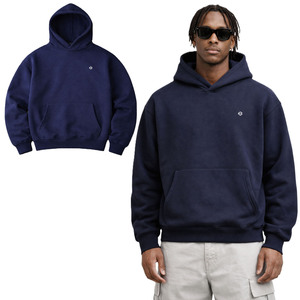 เสื้อฮู้ดดี้ผ้าฝ้ายหนานุ่มสำหรับผู้ชาย ทรงโอเวอร์ไซส์ แบบเรียบ ไม่มีลาย สตรีทแวร์ แบรนด์ดัง พร้อมรับผลิตตามสั่ง - Product Image 1